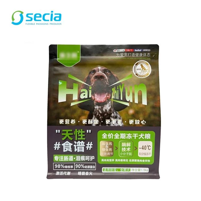 Sac scellé personnalisé haut de gamme pour aliments pour animaux de compagnie à huit côtés
