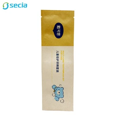 Trois pochettes de brosse à dents en papier Kraft Side Scellé
